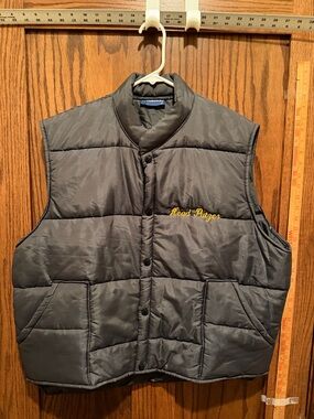 Holloway Gray Quilted Puffer Vest with Yellow Embroidery
